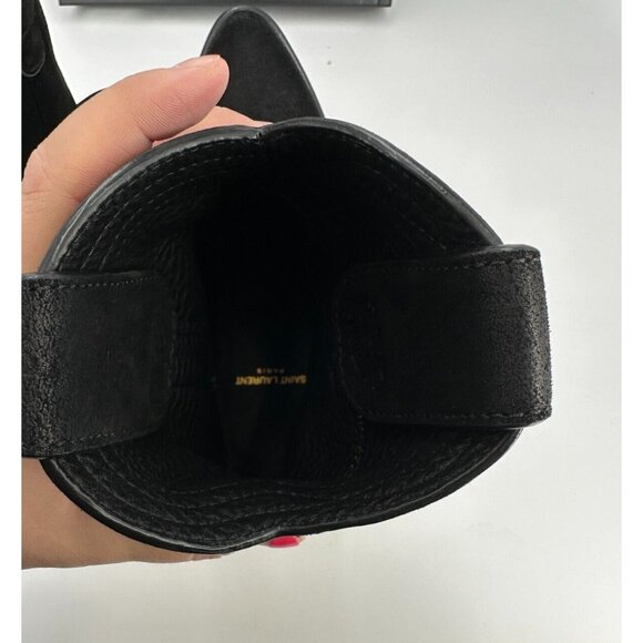 Saint Laurent Black Suede Eastwood 45mm Ankle Boots 35.5 EU 5.5 US Stacked Heel - Picture 5 of 9